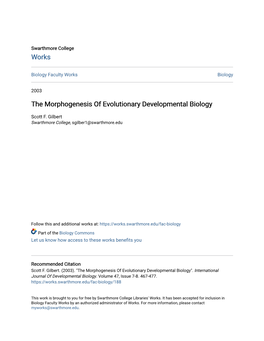 The Morphogenesis of Evolutionary Developmental Biology