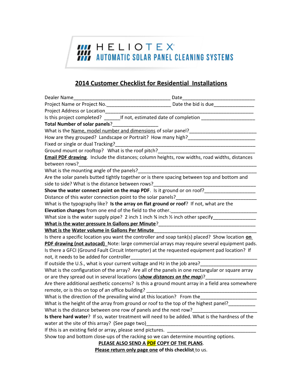 2014 Customer Checklist for Residential Installations