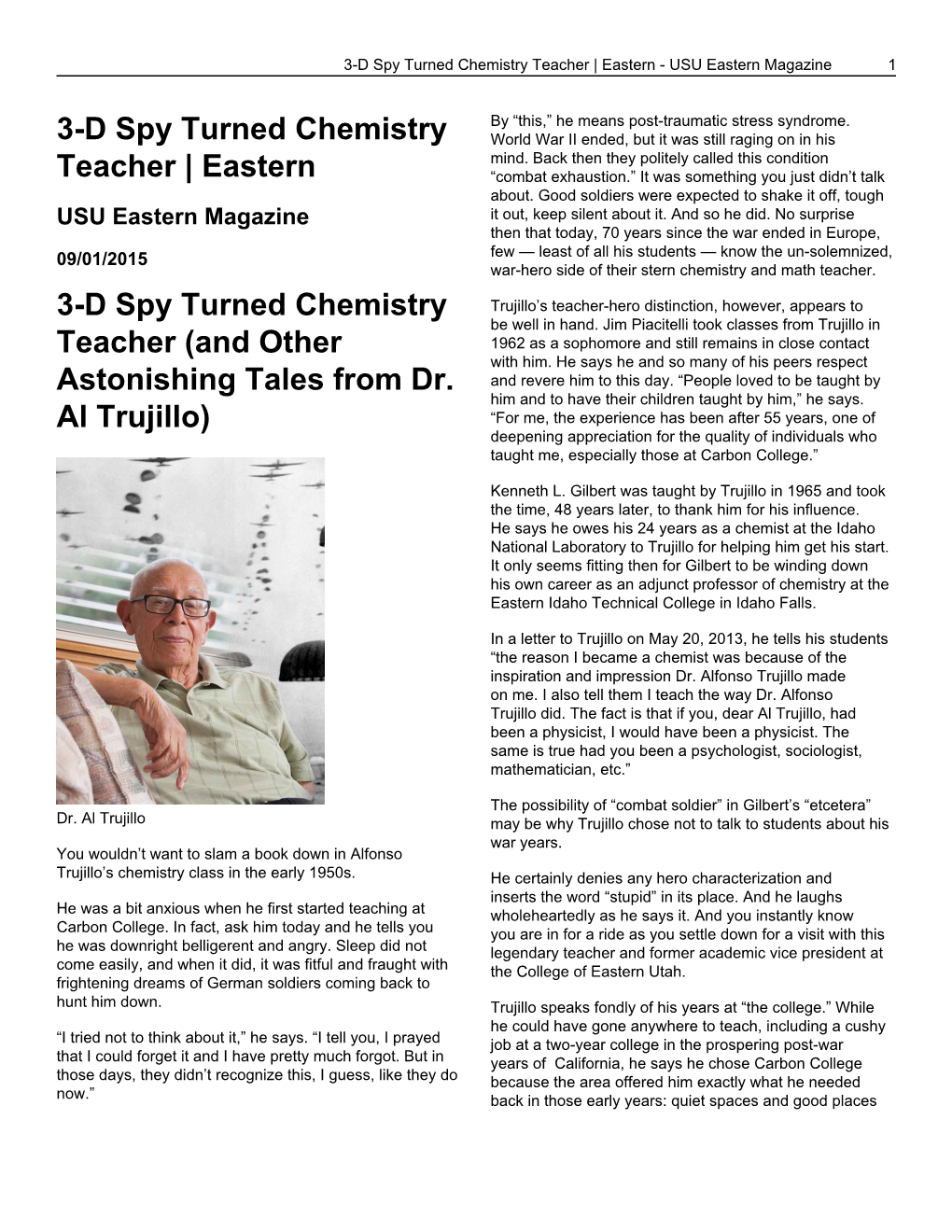3-D Spy Turned Chemistry Teacher | Eastern - USU Eastern Magazine 1