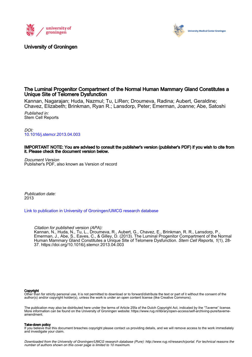 The Luminal Progenitor Compartment of the Normal Human Mammary