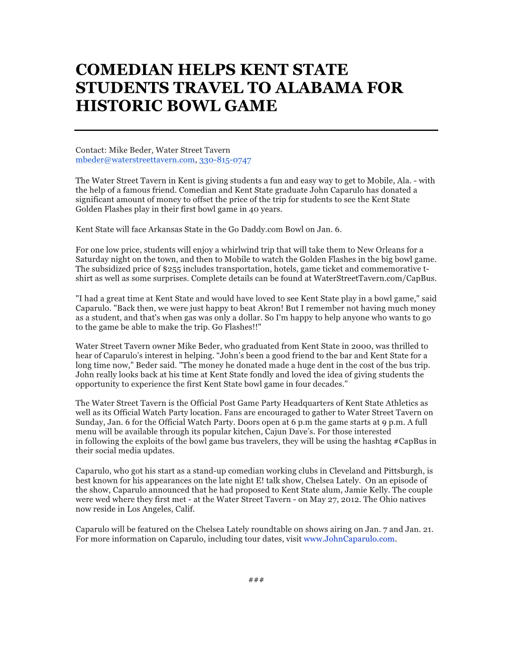 Comedian Helps Kent State Students Travel to Alabama for Historic Bowl Game