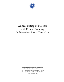 Annual Listing of Highway Projects with Federal Funding Obligated for FY 2019