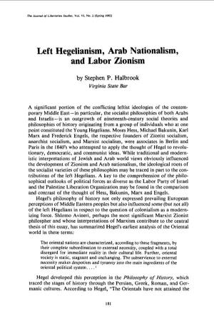 Left Hegelianism, Arab Nationalism, and Labor Zionism