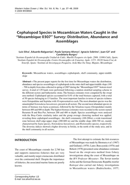 Cephalopod Species in Mozambican Waters Caught in the “Mozambique 0307” Survey: Distribution, Abundance and Assemblages