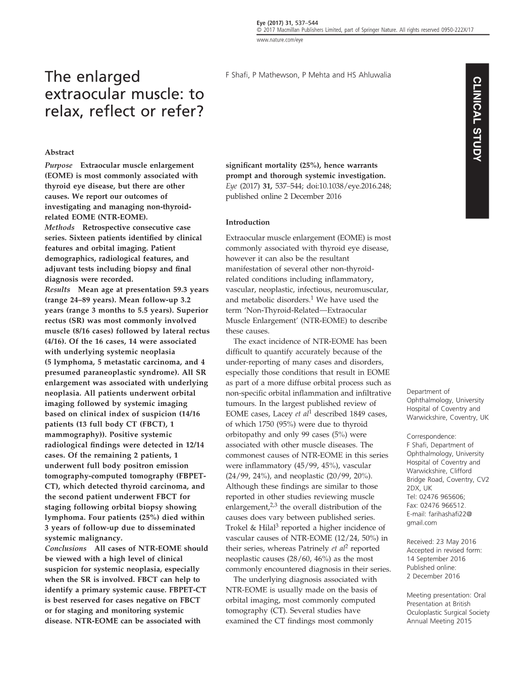 The Enlarged Extraocular Muscle: to Relax, Reflect Or Refer?