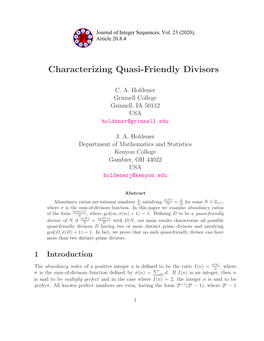 Characterizing Quasi-Friendly Divisors
