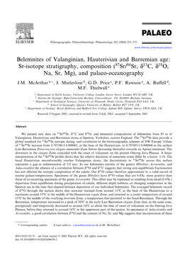 Belemnites of Valanginian, Hauterivian and Barremian Age: Sr-Isotope Stratigraphy, Composition (87Sr/86Sr, N13C, N18O, Na, Sr, Mg), and Palaeo-Oceanography