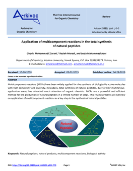 Application of Multicomponent Reactions in the Total Synthesis of Natural Peptides