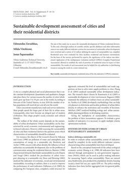 Sustainable Development Assessment of Cities and Their Residential Districts