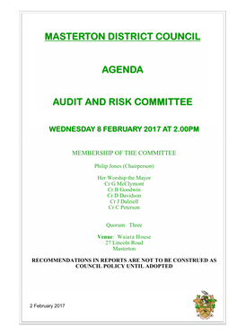 Masterton District Council Agenda Audit and Risk Committee