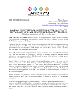 Landry's Select Club Announces B.R. Guest