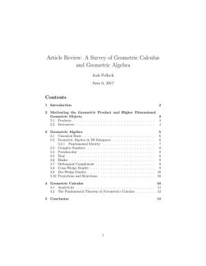 Article Review: a Survey of Geometric Calculus and Geometric Algebra