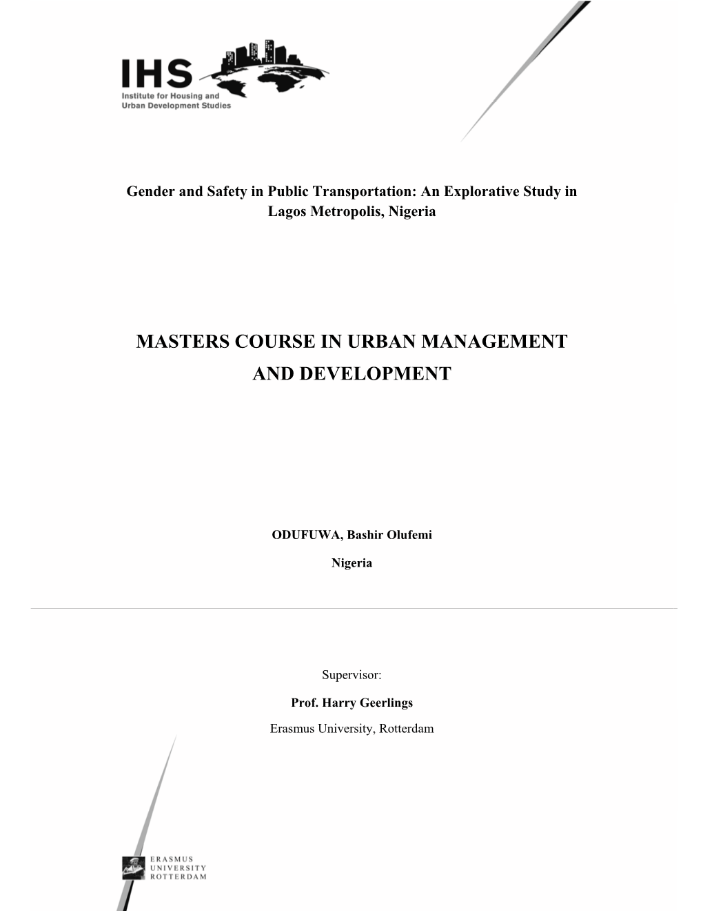Masters Course in Urban Management and Development