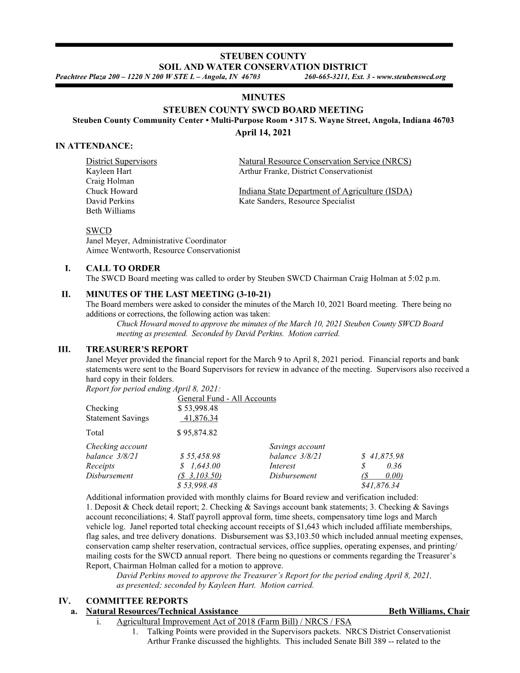 Steuben County SWCD 4-14-21 Board Meeting Minutes