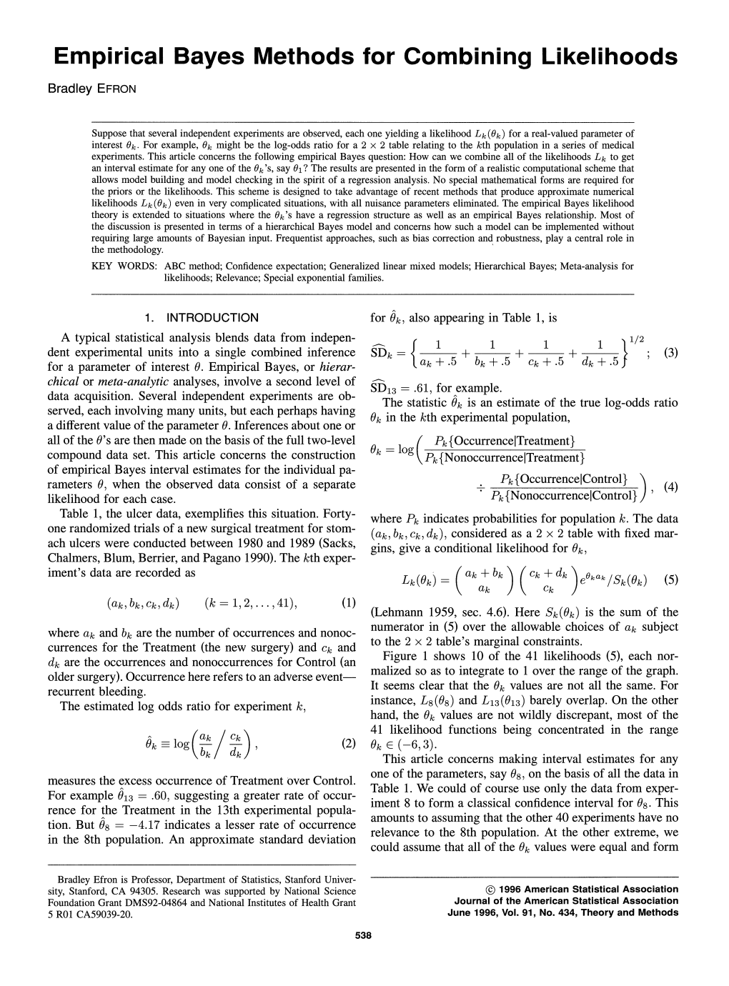 Empirical Bayes Methods For Combining Likelihoods Bradley EFRON - DocsLib