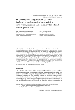 An Overview of the Jordanian Oil Shale: Its Chemical and Geologic Characteristics, Exploration, Reserves and Feasibility for Oil and Cement Production