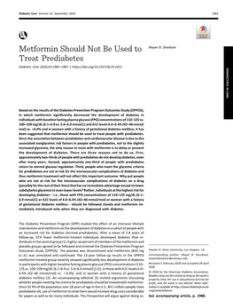 Metformin Should Not Be Used to Treat Prediabetes
