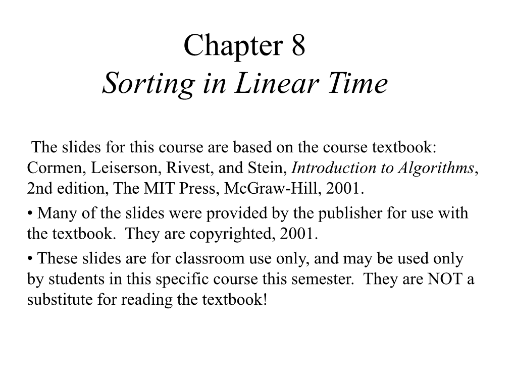 Chapter 8 Sorting in Linear Time