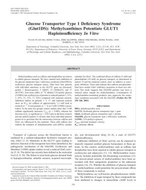 (Glut1ds): Methylxanthines Potentiate GLUT1 Haploinsufficiency in Vitro