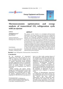 Thermoeconomic Optimization and Exergy Analysis of Transcritical CO2 Refrigeration Cycle with an Ejector