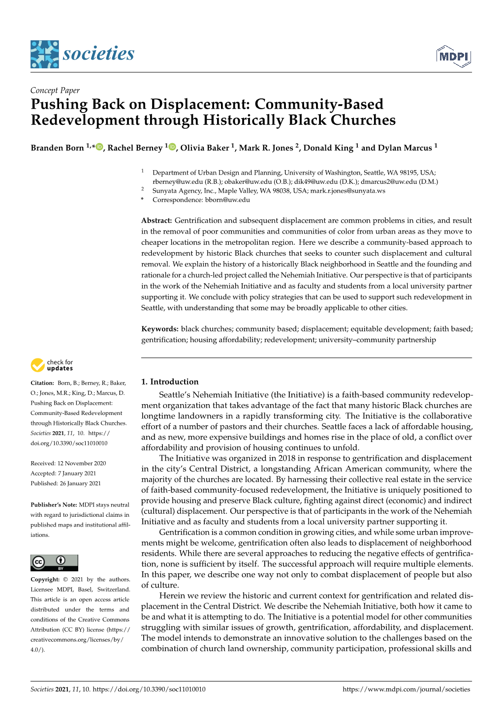 Pushing Back on Displacement: Community-Based Redevelopment Through Historically Black Churches