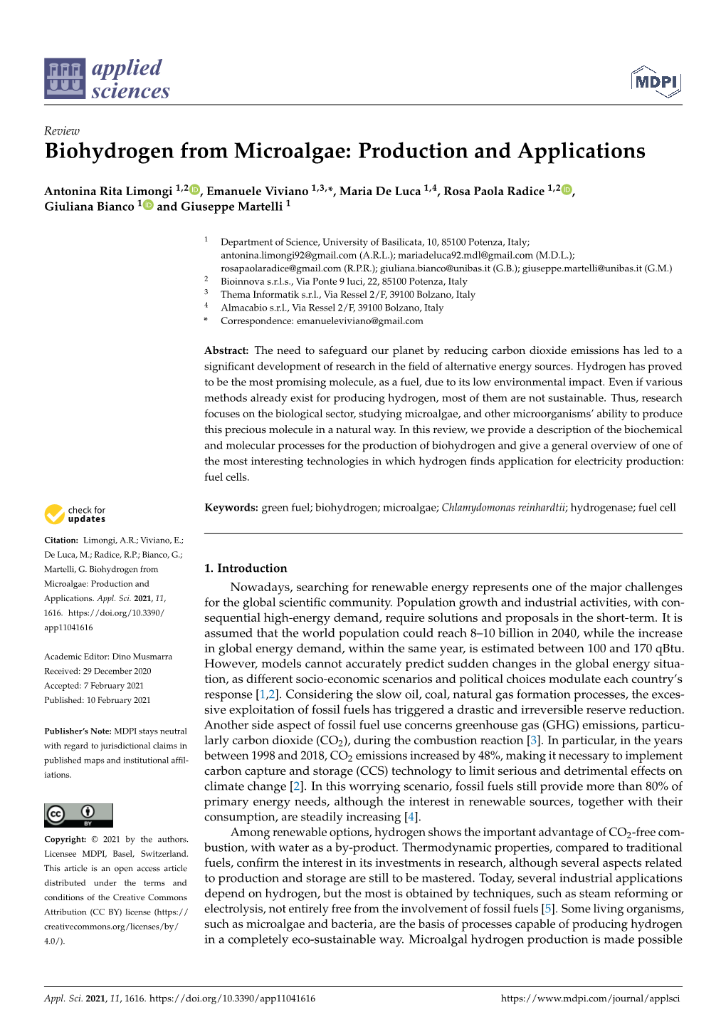 Biohydrogen from Microalgae: Production and Applications