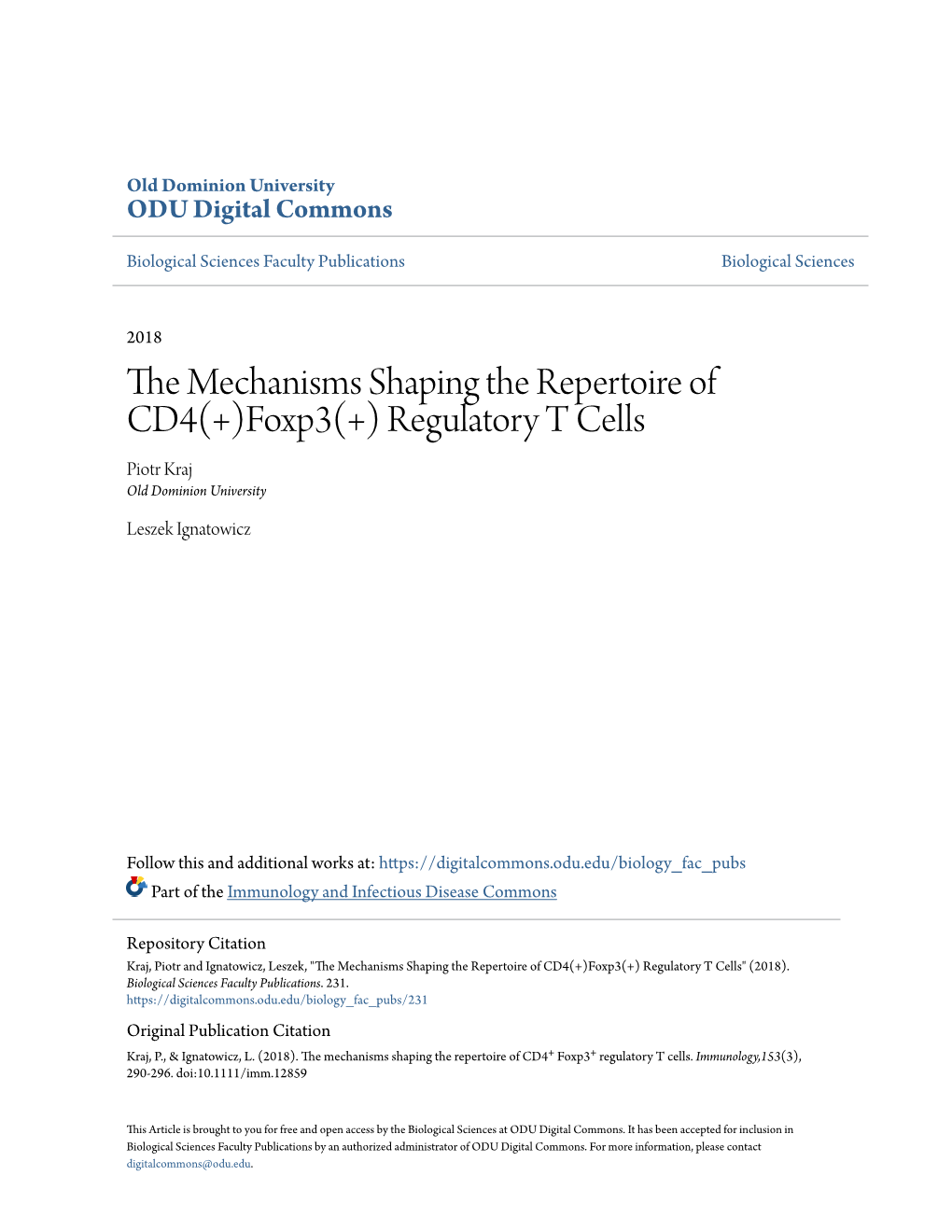 The Mechanisms Shaping the Repertoire of CD4(+)Foxp3(+)