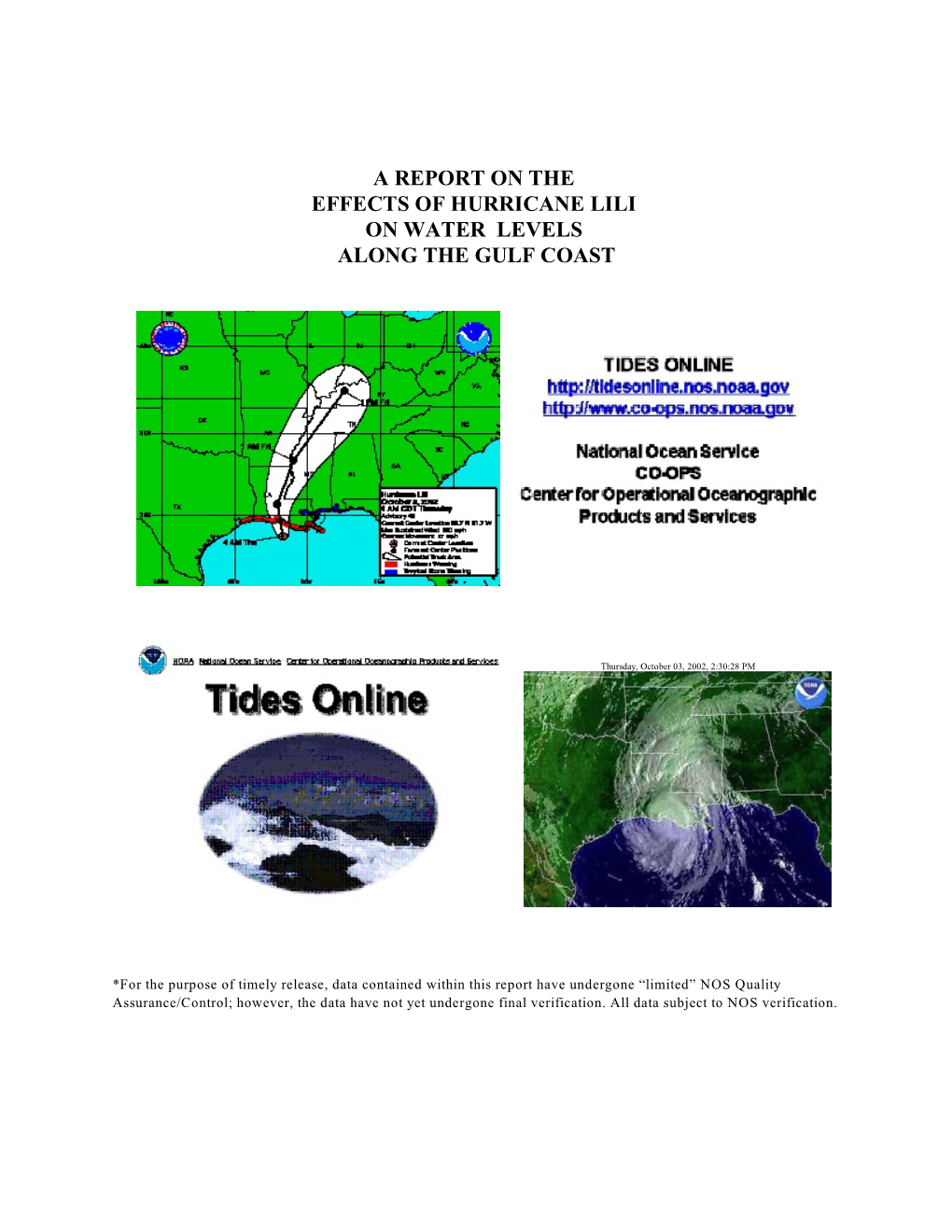 Hurricane Lili 2002 Preliminary Water Levels Report
