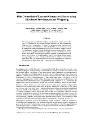 Bias Correction of Learned Generative Models Using Likelihood-Free Importance Weighting