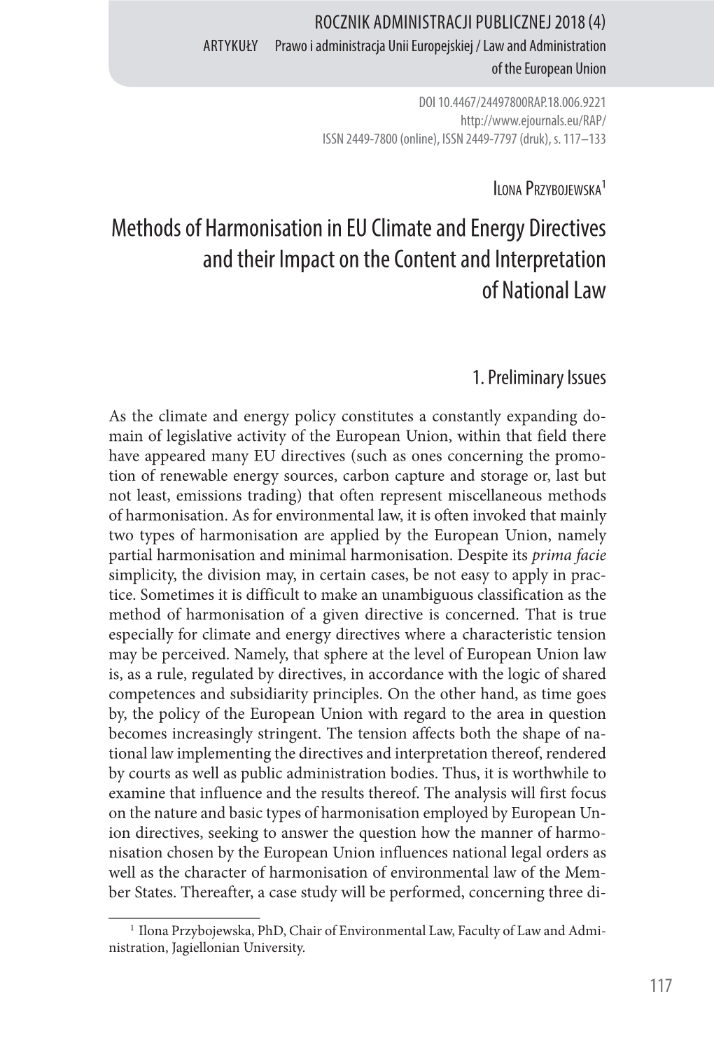 Methods of Harmonisation in EU Climate and Energy Directives and Their Impact on the Content and Interpretation of National Law