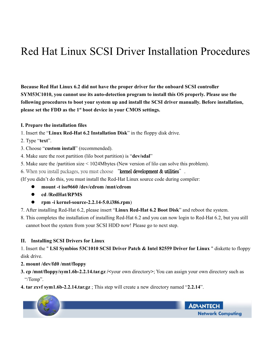 Red Hat Linux SCSI Driver Installation Procedures