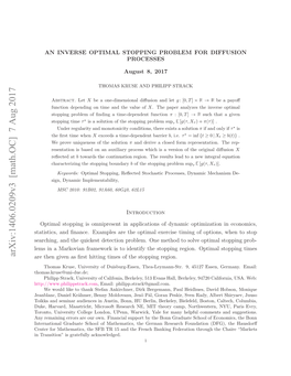 An Inverse Optimal Stopping Problem for Diffusion Processes August 8, 2017