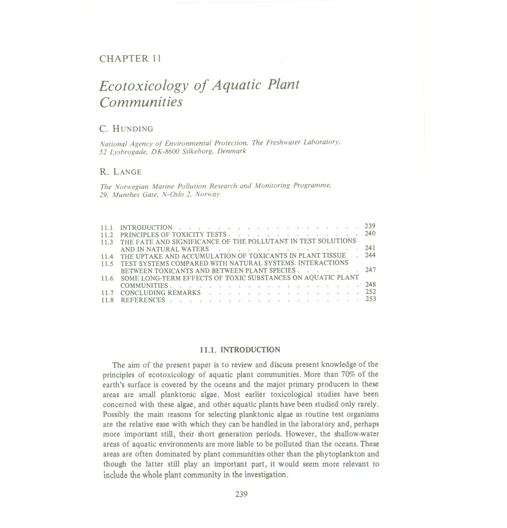 Ecotoxicology of Aquatic Plant Communities