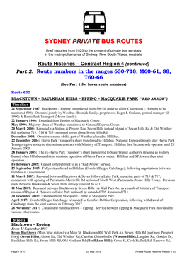 Route Histories – Contract Region 4 (Continued) Part 2: Route Numbers in the Ranges 630-718, M60-61, S8, T60-66 (See Part 1 for Lower Route Numbers)