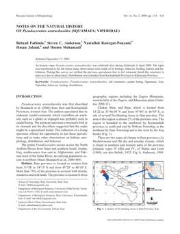 NOTES on the NATURAL HISTORY of Pseudocerastes Urarachnoides (SQUAMATA: VIPERIDAE)