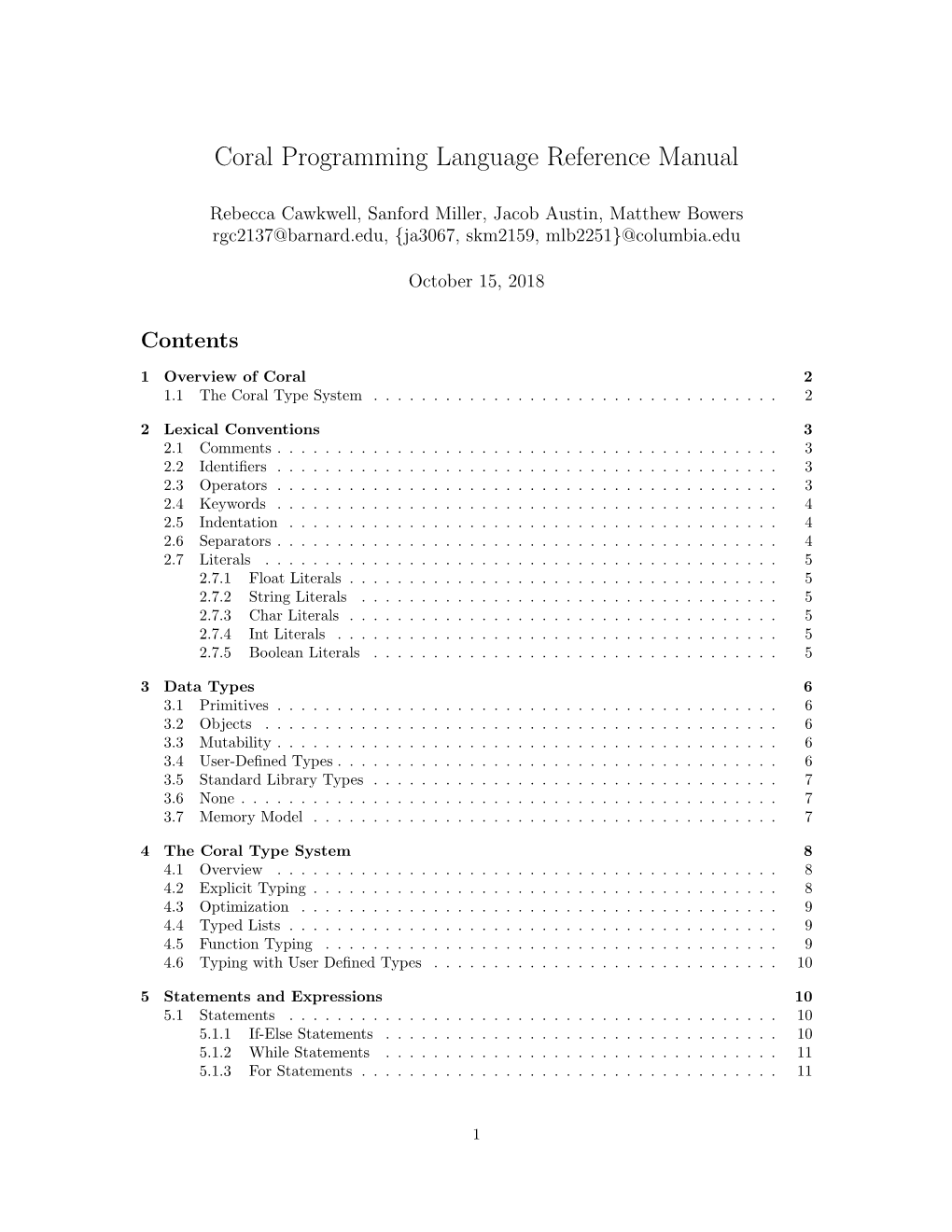 Coral Programming Language Reference Manual