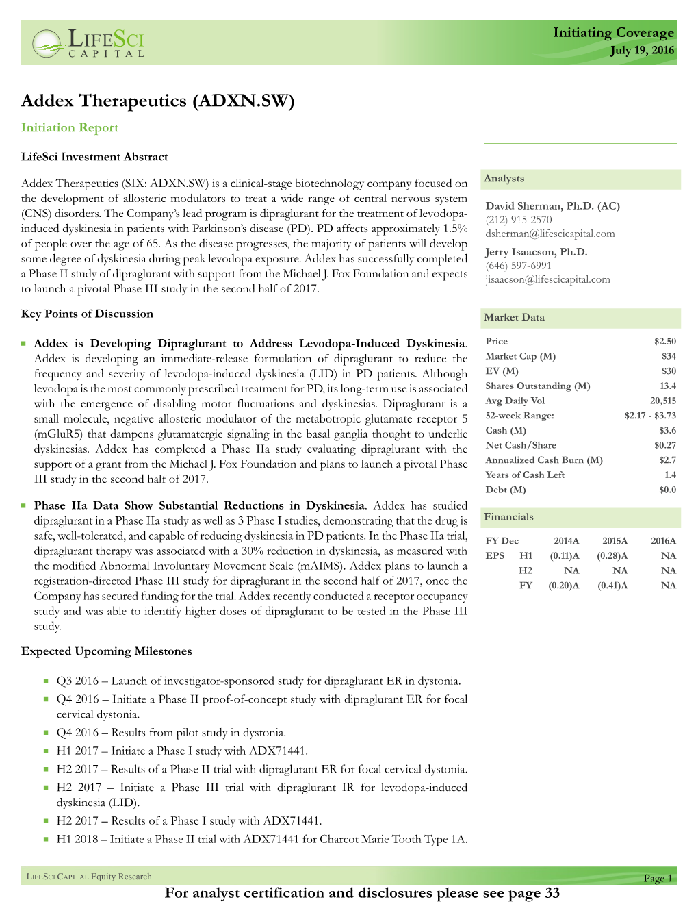 Addex Therapeutics (ADXN.SW) Initiation Report