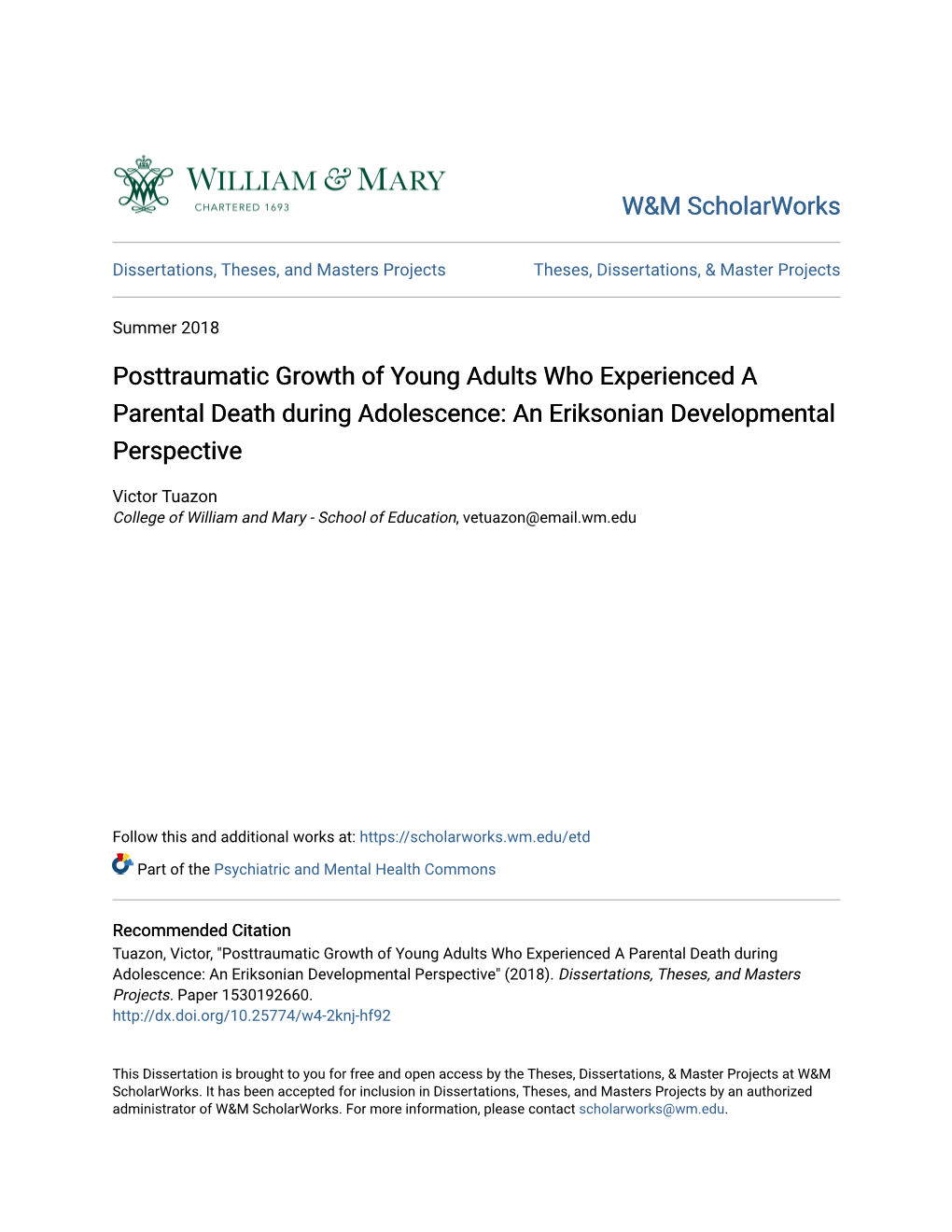 Posttraumatic Growth of Young Adults Who Experienced a Parental Death During Adolescence: an Eriksonian Developmental Perspective