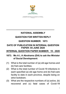 1073 Date of Publication in Internal Question Paper: 05 June 2020 Internal Question Paper Number: 19 - 2020 1073