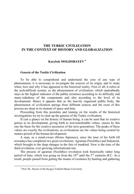 The Turkic Civilization in the Context of History and Globalization