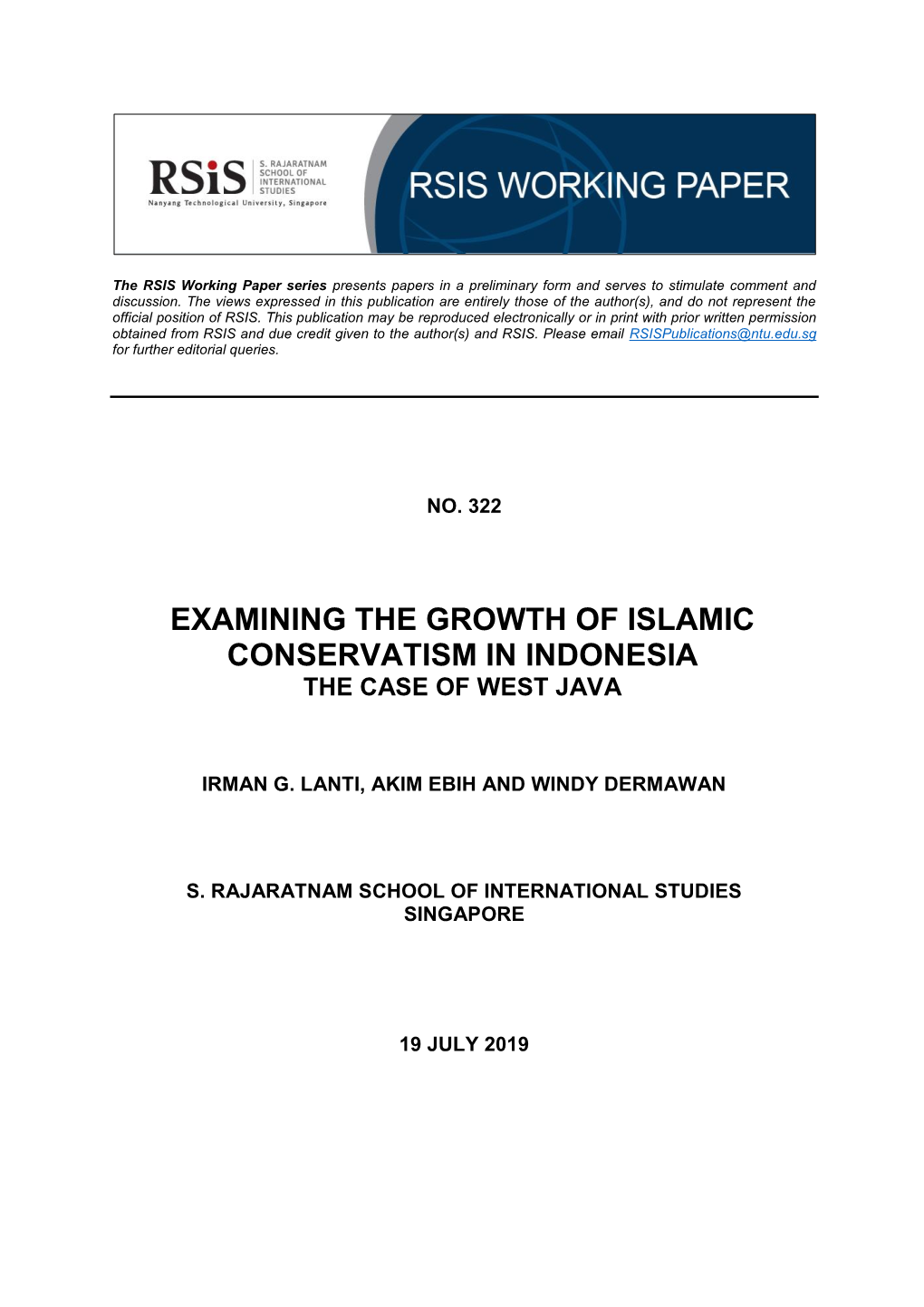Examining the Growth of Islamic Conservatism in Indonesia the Case of West Java