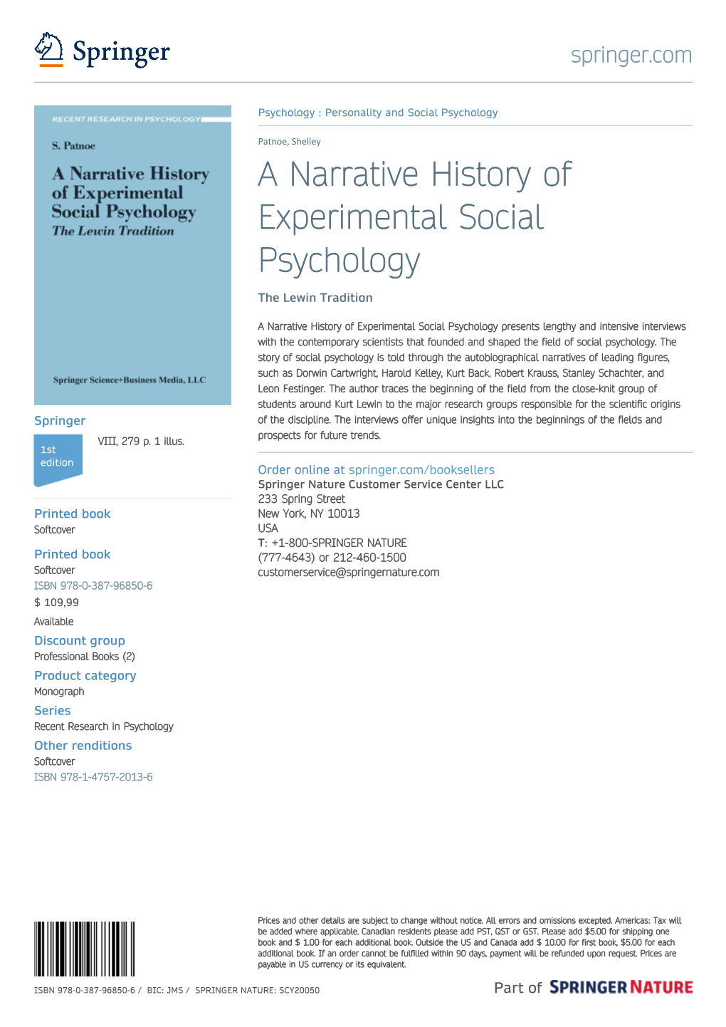 A Narrative History of Experimental Social Psychology the Lewin Tradition