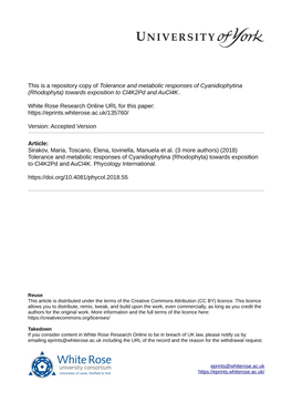 Tolerance and Metabolic Responses of Cyanidiophytina (Rhodophyta) Towards Exposition to Cl4k2pd and Aucl4k