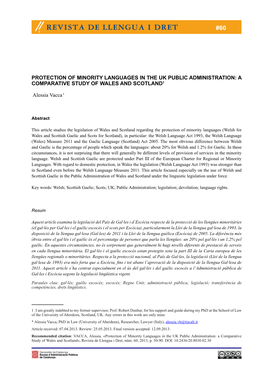 Protection of Minority Languages in the Uk Public Administration: a Comparative Study of Wales and Scotland1
