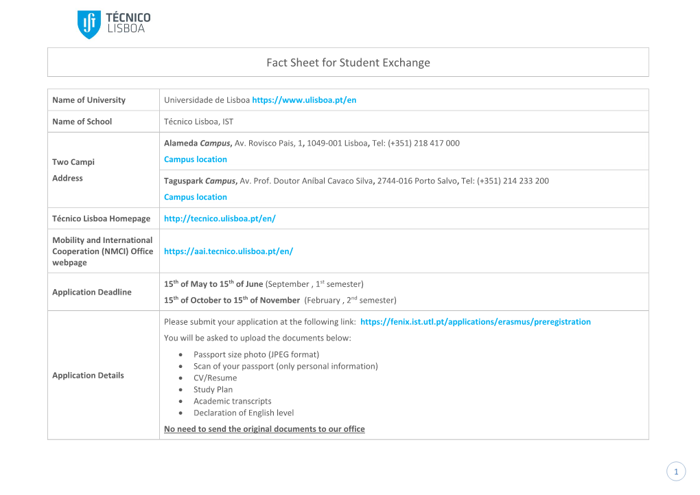 Fact Sheet for Student Exchange