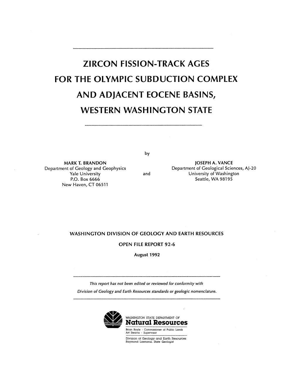 Zircon Fission-Track Ages for the Olympic Subduction Complex and Adjacent Eocene Basins, Western Washington State