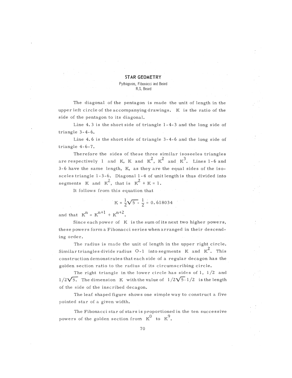 The Diagonal of the Pentagon Is Made the Unit of Length in the Upper Left Circle of the Accompanying Drawings. K Is the Ratio Of