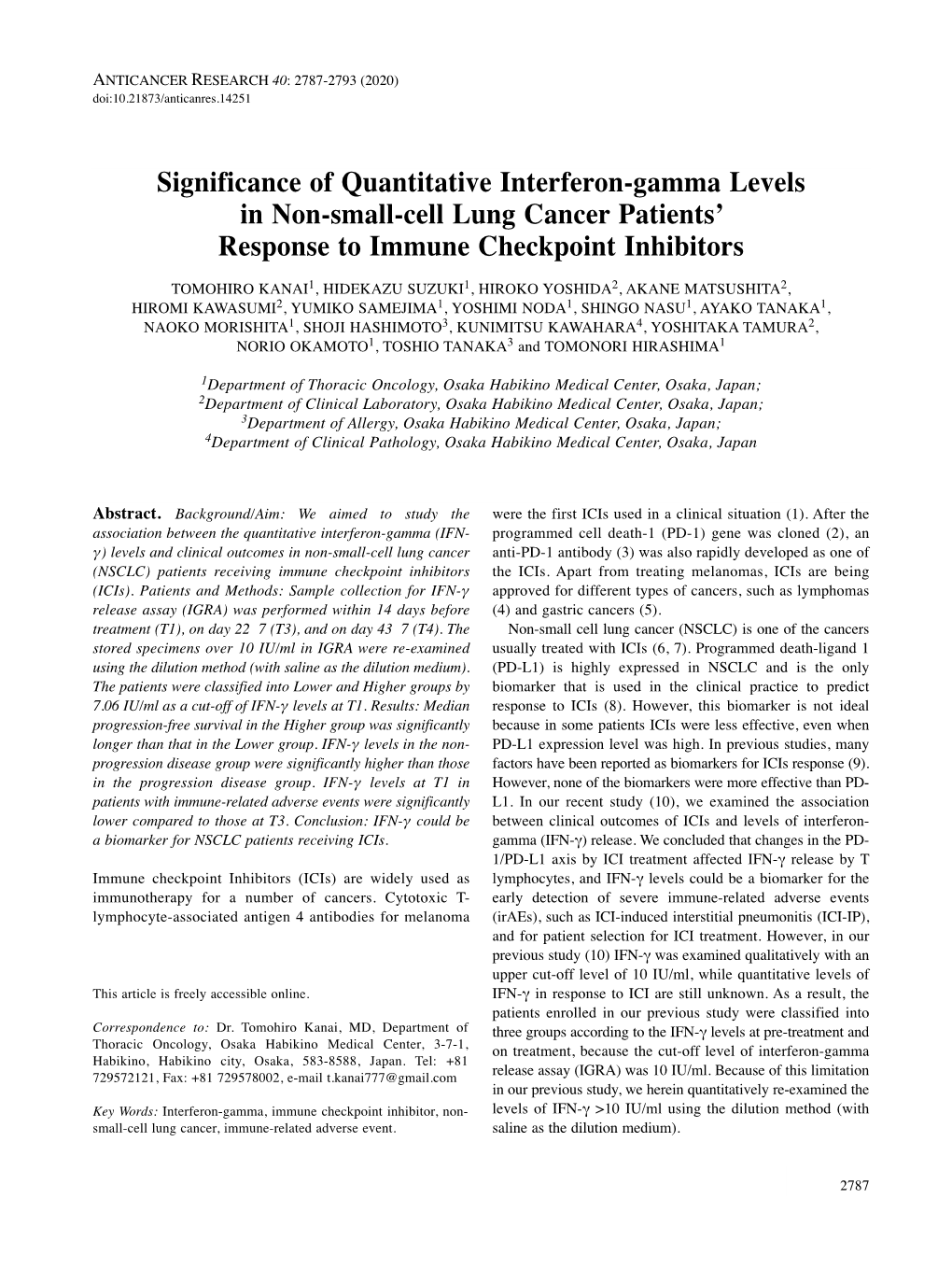 Significance of Quantitative Interferon-Gamma Levels in Non