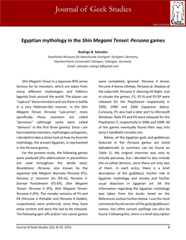 Egyptian Mythology in the Shin Megami Tensei: Persona Games