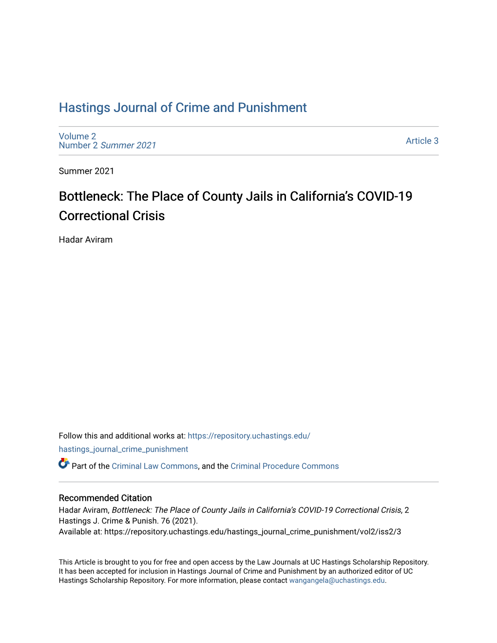 The Place of County Jails in California's COVID-19 Correctional